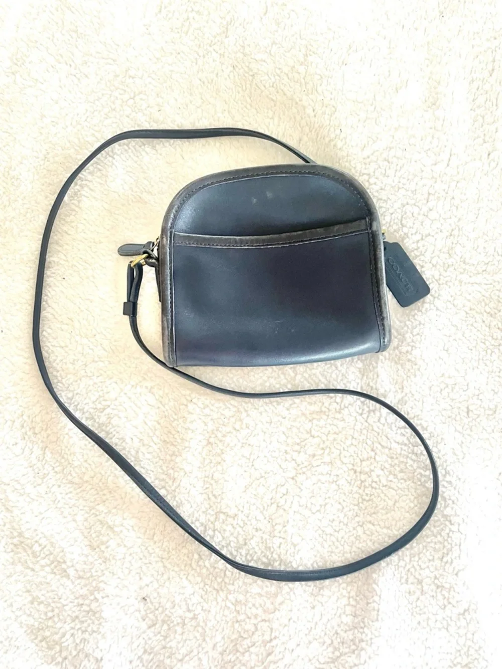 Vintage 80s/90s Coach Abbie Mini Crossbody Bag, Navy Blue Leather - Picture 1 of 10